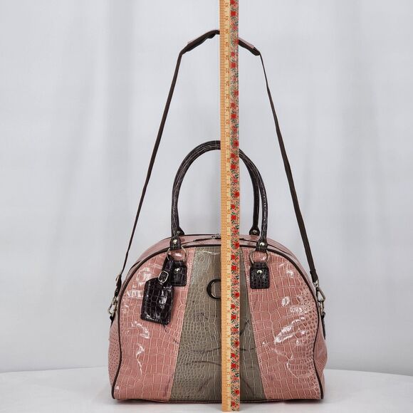 Guess Vintage Y2K Pink Brown Snakeskin Patent Weekender Duffle Bag RARE - Picture 15 of 16